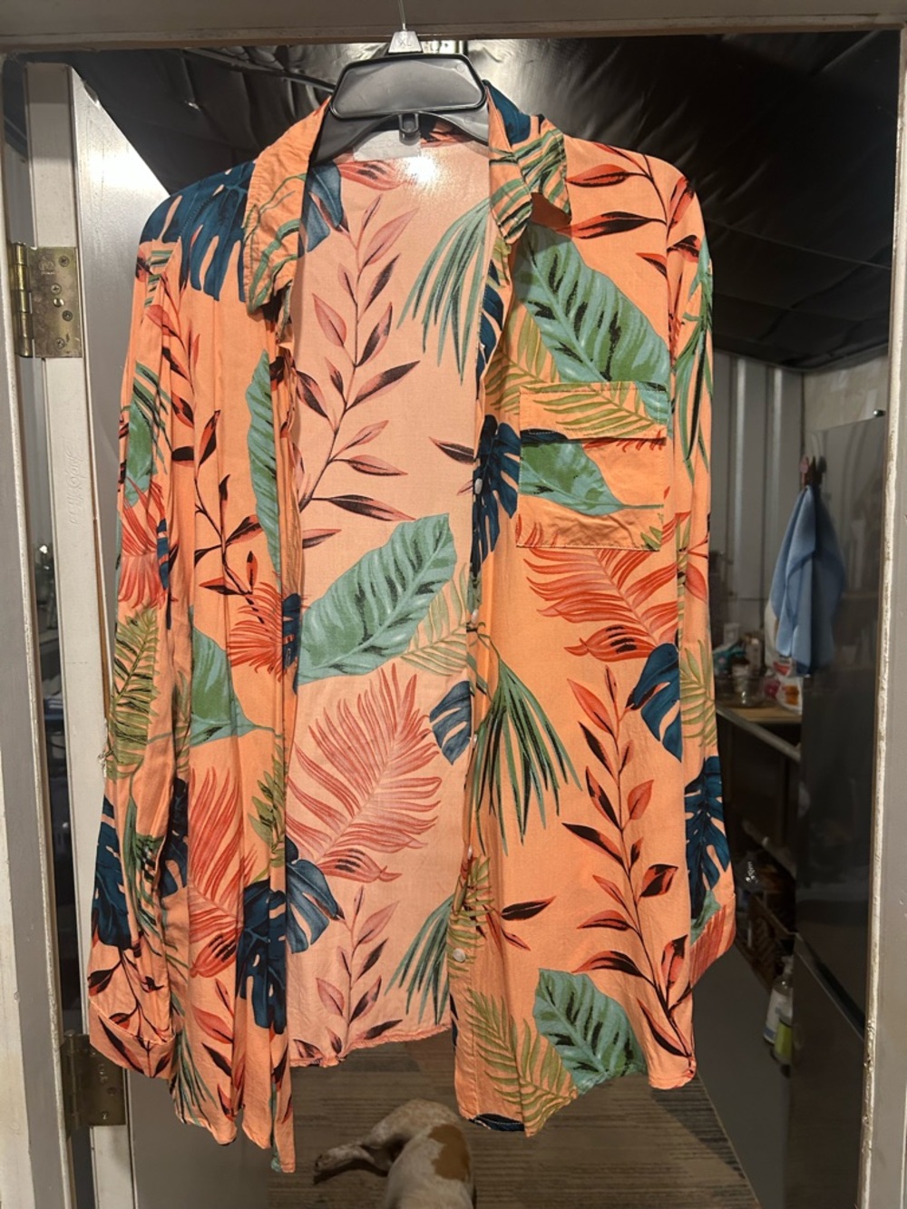Peach Tropical Leaf Button-Up Shirt